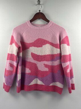 THML Pink Camo Print Sweater Size S Colorblock Knit